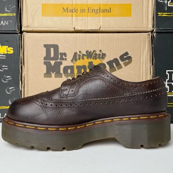 Vintage MIE Dr. Martens Brown Wingtip Envy Quad Platform Oxfords UK 7