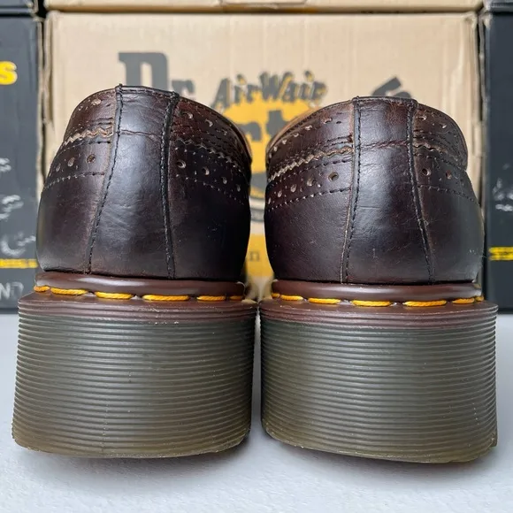 Vintage MIE Dr. Martens Brown Wingtip Envy Quad Platform Oxfords UK 7