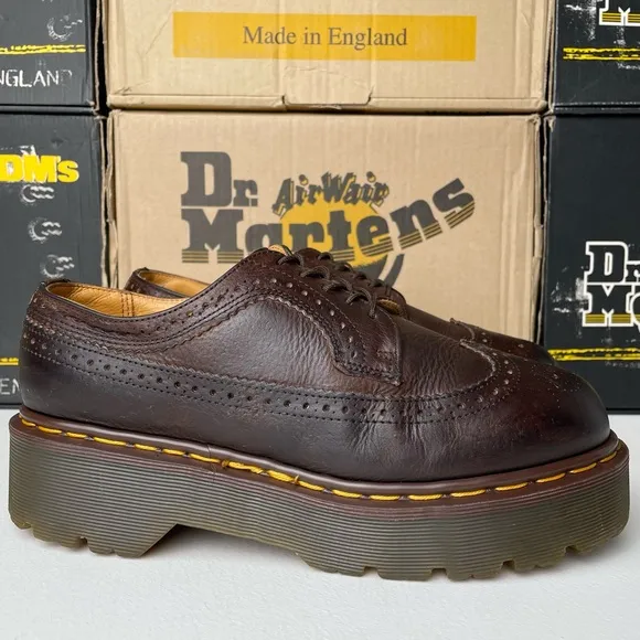 Vintage MIE Dr. Martens Brown Wingtip Envy Quad Platform Oxfords UK 7