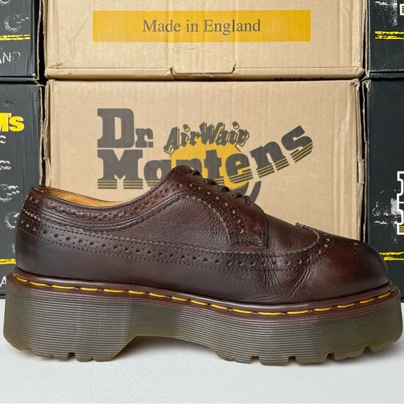 Vintage MIE Dr. Martens Brown Wingtip Envy Quad Platform Oxfords UK 7
