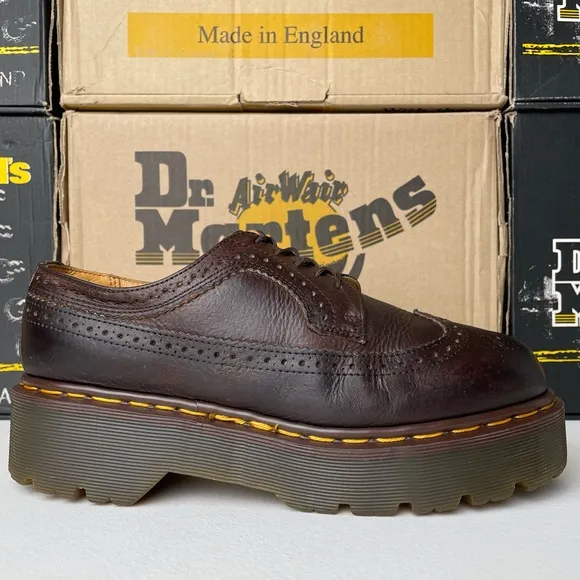 Vintage MIE Dr. Martens Brown Wingtip Envy Quad Platform Oxfords UK 7