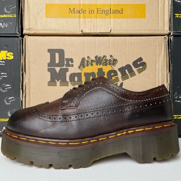 Vintage MIE Dr. Martens Brown Wingtip Envy Quad Platform Oxfords UK 7
