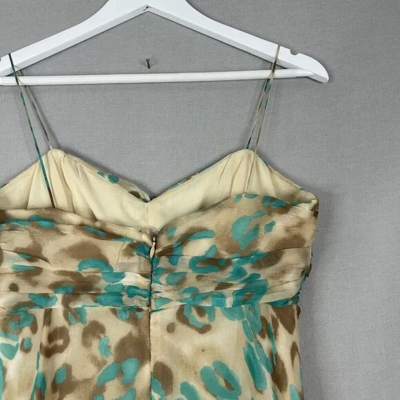 Vintage Milly Womens Dress 8 Turquoise Blue Silk Leopard Slip 90s Y2K Fairy Boho