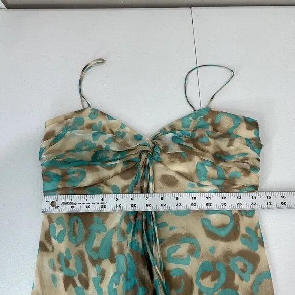 Vintage Milly Womens Dress 8 Turquoise Blue Silk Leopard Slip 90s Y2K Fairy Boho