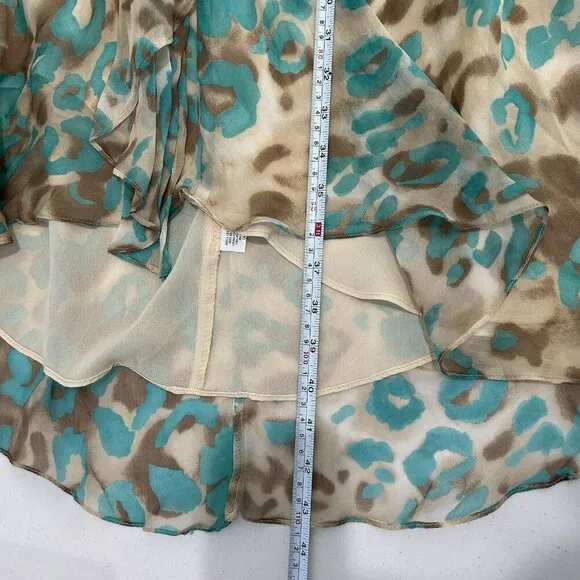 Vintage Milly Womens Dress 8 Turquoise Blue Silk Leopard Slip 90s Y2K Fairy Boho