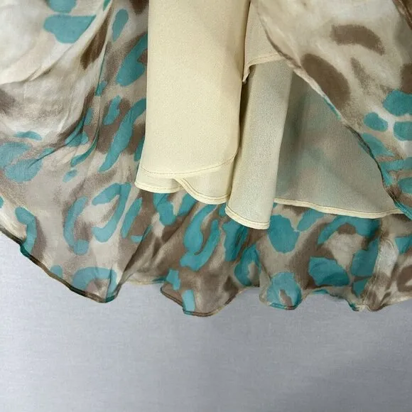 Vintage Milly Womens Dress 8 Turquoise Blue Silk Leopard Slip 90s Y2K Fairy Boho