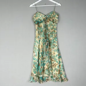 Vintage Milly Womens Dress 8 Turquoise Blue Silk Leopard Slip 90s Y2K Fairy Boho