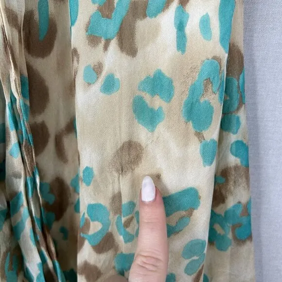 Vintage Milly Womens Dress 8 Turquoise Blue Silk Leopard Slip 90s Y2K Fairy Boho