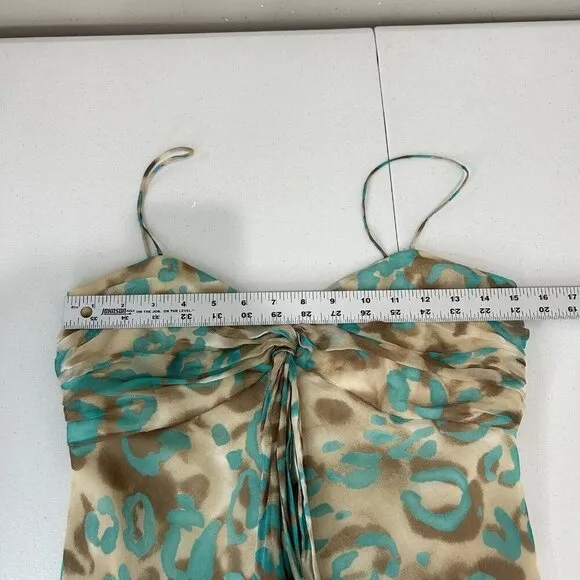 Vintage Milly Womens Dress 8 Turquoise Blue Silk Leopard Slip 90s Y2K Fairy Boho