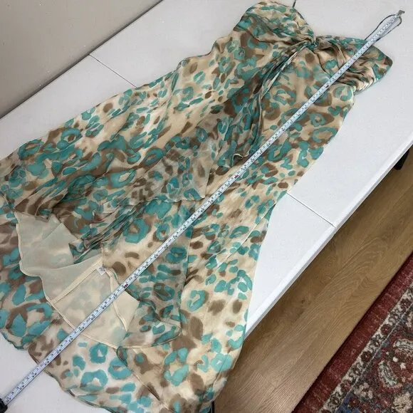 Vintage Milly Womens Dress 8 Turquoise Blue Silk Leopard Slip 90s Y2K Fairy Boho