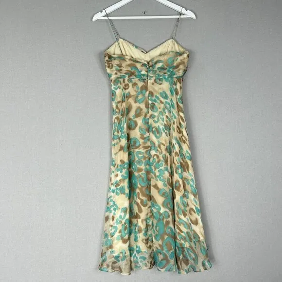 Vintage Milly Womens Dress 8 Turquoise Blue Silk Leopard Slip 90s Y2K Fairy Boho