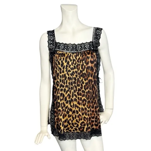 Vintage Mode O’Day Rare 60s 70s Animal Print Side Tie Chemise Tank Slip