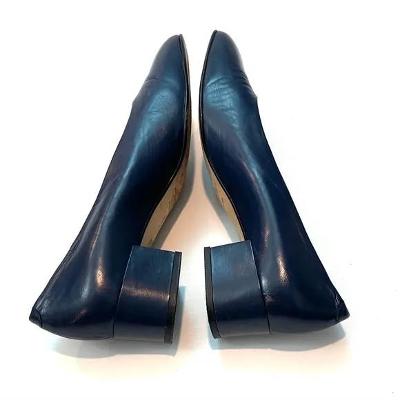 Vintage Navy leather Bally block kitten heels