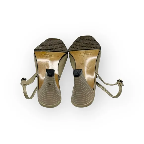 Vintage: new Pierre Cardin ♔ Horsebit Slingback Heels ♔ Taupe Leather ♔ 38 7.5 8