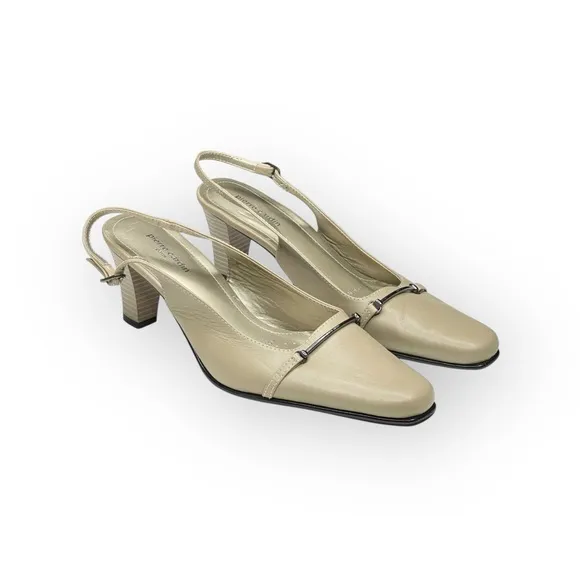 Vintage: new Pierre Cardin ♔ Horsebit Slingback Heels ♔ Taupe Leather ♔ 38 7.5 8