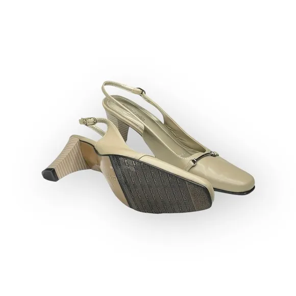 Vintage: new Pierre Cardin ♔ Horsebit Slingback Heels ♔ Taupe Leather ♔ 38 7.5 8