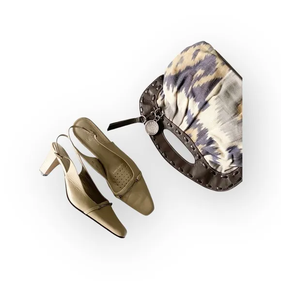 Vintage: new Pierre Cardin ♔ Horsebit Slingback Heels ♔ Taupe Leather ♔ 38 7.5 8