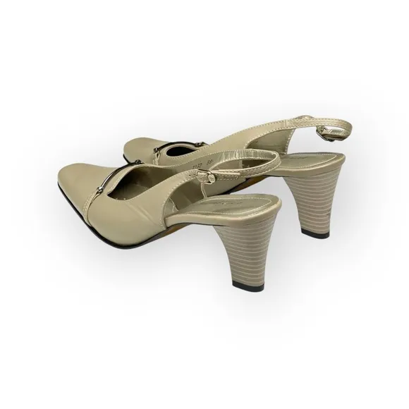 Vintage: new Pierre Cardin ♔ Horsebit Slingback Heels ♔ Taupe Leather ♔ 38 7.5 8