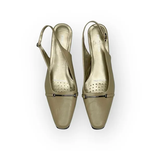Vintage: new Pierre Cardin ♔ Horsebit Slingback Heels ♔ Taupe Leather ♔ 38 7.5 8