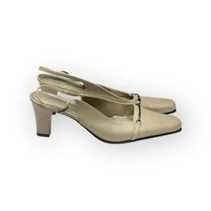 Vintage: new Pierre Cardin ♔ Horsebit Slingback Heels ♔ Taupe Leather ♔ 38 7.5 8