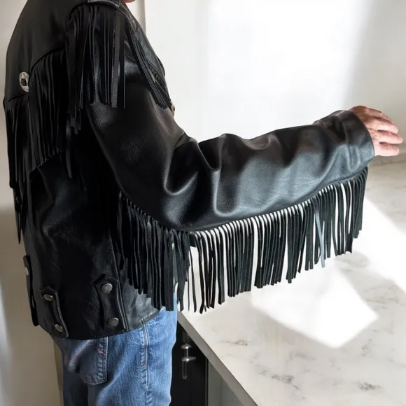 Vintage Open Road Fringed Leather Motorcycle Jacket Mens 42