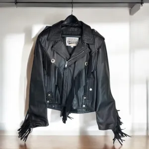 Vintage Open Road Fringed Leather Motorcycle Jacket Mens 42