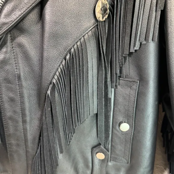 Vintage Open Road Fringed Leather Motorcycle Jacket Mens 42