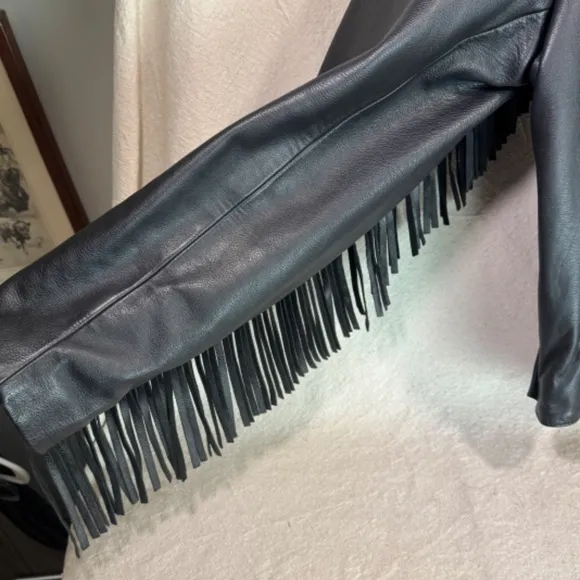 Vintage Open Road Fringed Leather Motorcycle Jacket Mens 42