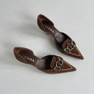 Vintage Prada brown suede point kitten heels