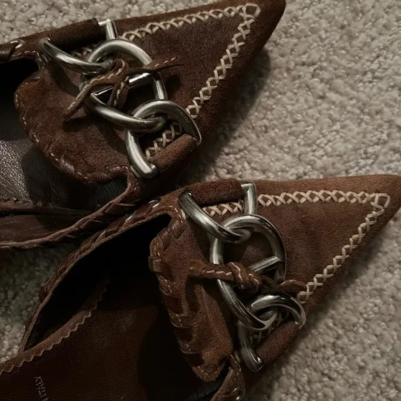 Vintage Prada brown suede point kitten heels