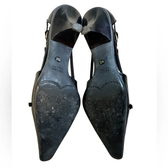 Vintage Prada Leather Buckle Detail Kitten Heels