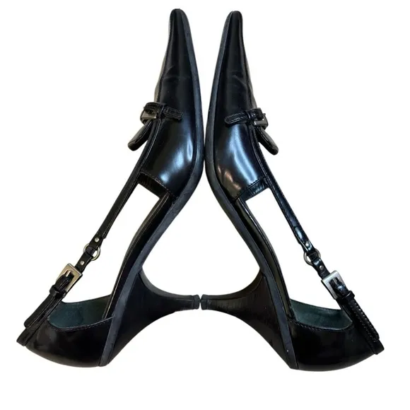 Vintage Prada Leather Buckle Detail Kitten Heels