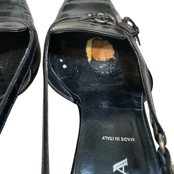 Vintage Prada Leather Buckle Detail Kitten Heels