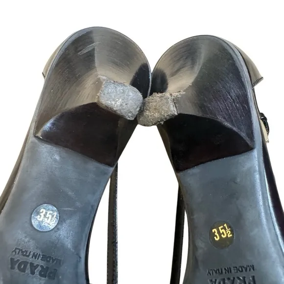 Vintage Prada Leather Buckle Detail Kitten Heels