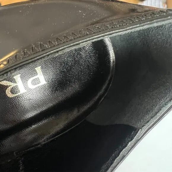 Vintage Prada Shoes Womens US 8.5 Black Patent Leather Oxford Lace Up Cap Toe