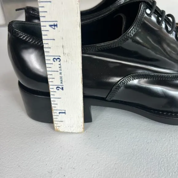 Vintage Prada Shoes Womens US 8.5 Black Patent Leather Oxford Lace Up Cap Toe
