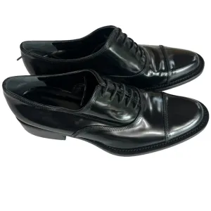 Vintage Prada Shoes Womens US 8.5 Black Patent Leather Oxford Lace Up Cap Toe
