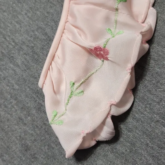 Vintage Ruffle Satin Floral Embroidered Lingerie Chemise Nightgown Slip Dress