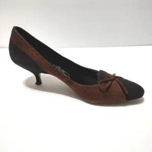 Vintage Salvatore Ferragamo Colorblock Suede Leather Kitten Heels Pumps Size 7.5