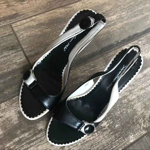 Vintage Seventeen Miles Marc slingback black white peep toe pinup heels size 7