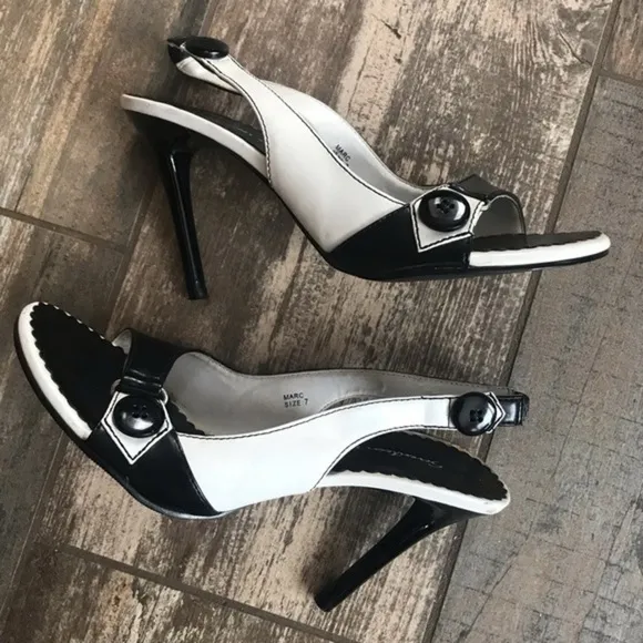 Vintage Seventeen Miles Marc slingback black white peep toe pinup heels size 7