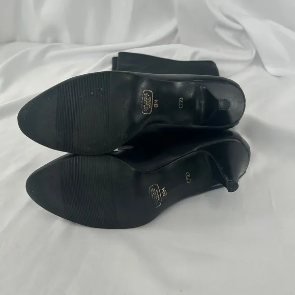 Vintage Slouch Boots Black Knee-High Kitten Heel Boots