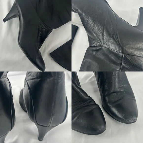 Vintage Slouch Boots Black Knee-High Kitten Heel Boots