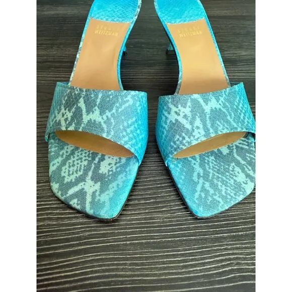 Vintage Stuart Weitzman Blue Croc Kitten Heel Mules Sz. 9