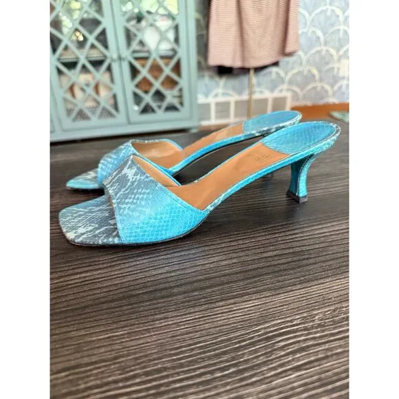Vintage Stuart Weitzman Blue Croc Kitten Heel Mules Sz. 9