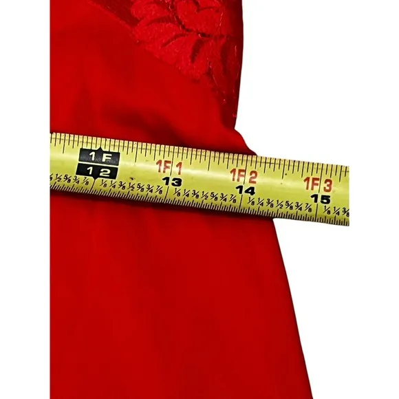 Vintage VANITY FAIR Red FULL SLIP Dress LACE Nylon Lingerie USA Sz S 32
