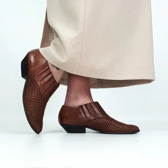 Vintage Western Woven Leather Mules