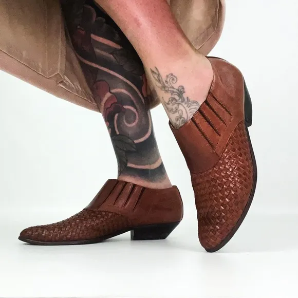 Vintage Western Woven Leather Mules