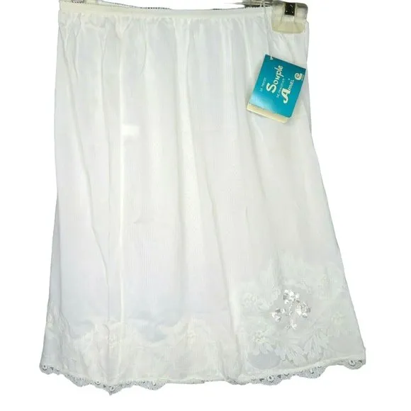 Vintage White Half Dress Slip S All Around Wide Lace Cling-less Celanese USA New
