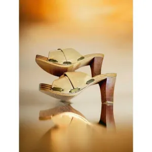 Vintage Women's Platform Mules Wood Heels‎ By Concepts 7.5 Made In Greece